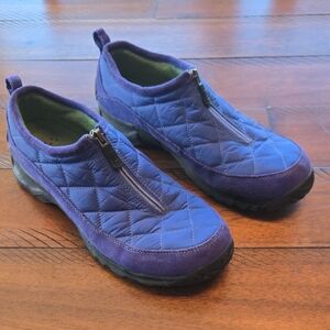 Quilted Blue Slip-On Shoes With Zipper